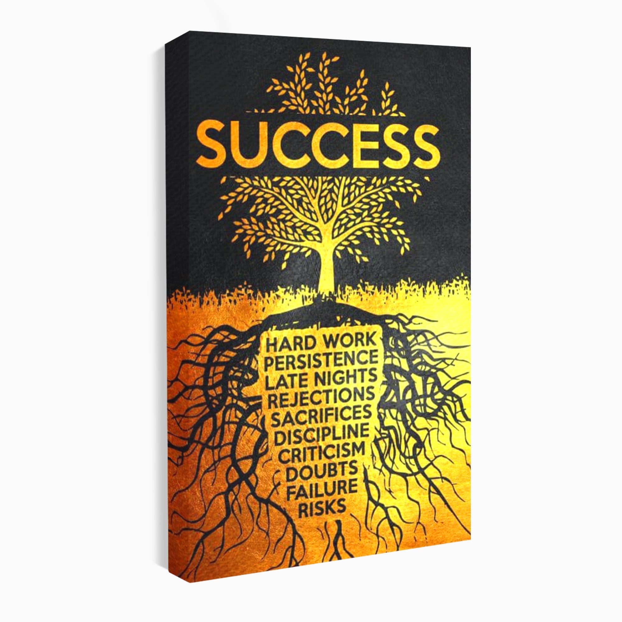 Tablou canvas cu tablou motivational cu arborele succesului, fara rama, pe sasiu de lemn